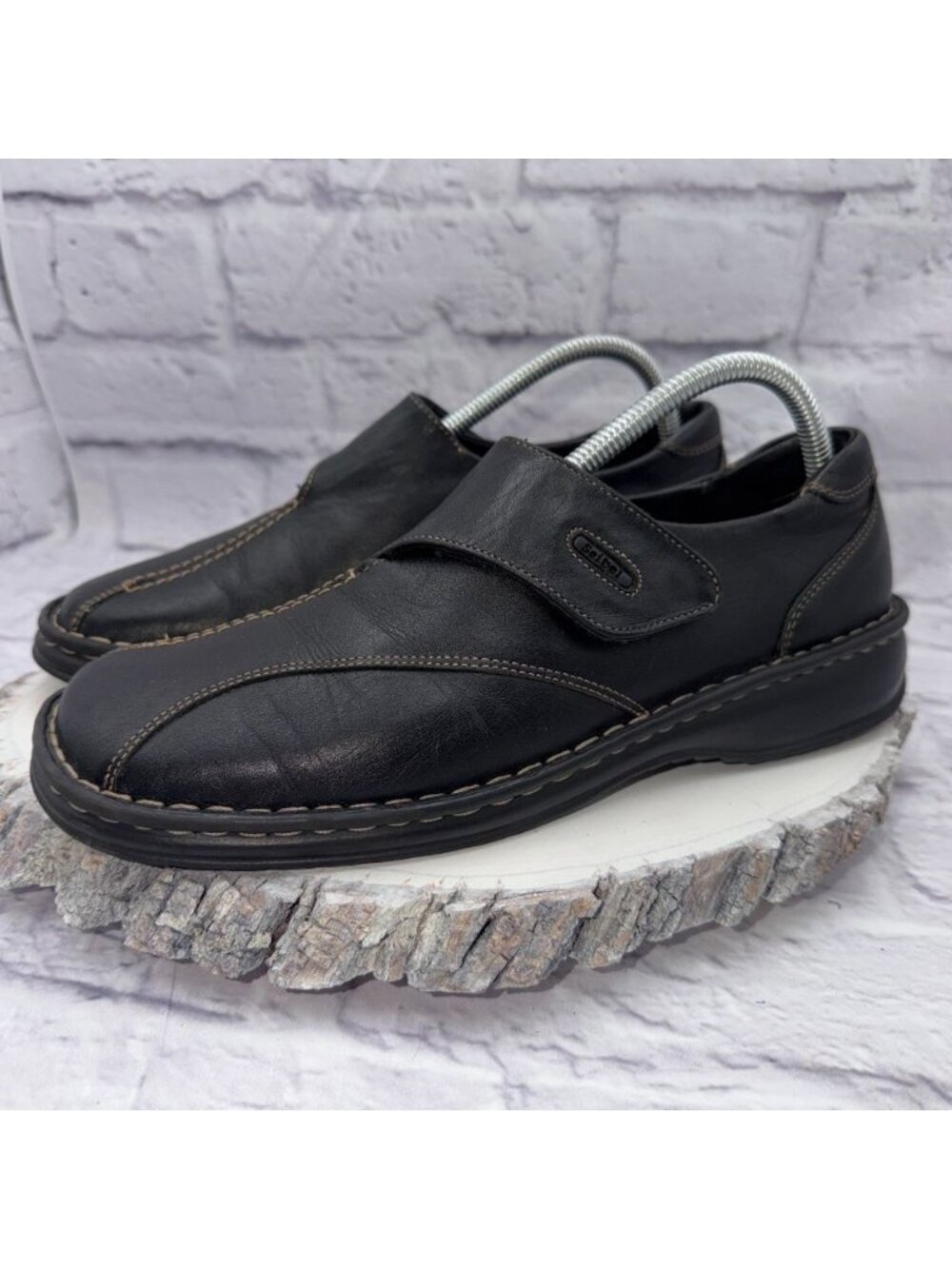 Josef Seibel Women's Black Leather Hook & Loop Strap Slip On Shoes Size 42 US 11